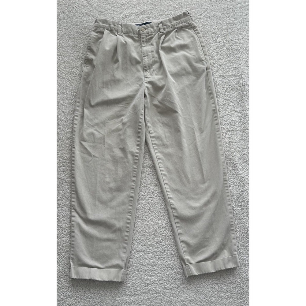 Polo Ralph Lauren Khaki Pants Men 35x30 Hammond Pleated Cuffed Relaxed Fit 90s